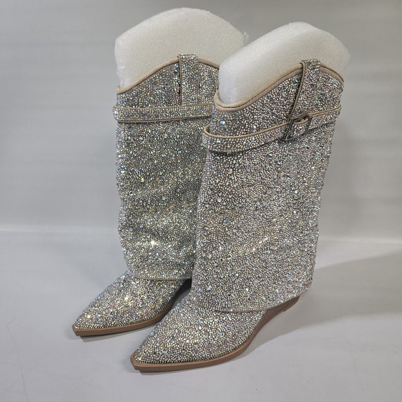 Madden Girl Joe Rhinestone Western Wedge Booties Silver Multi Size 8 NIB - Picture 3 of 13